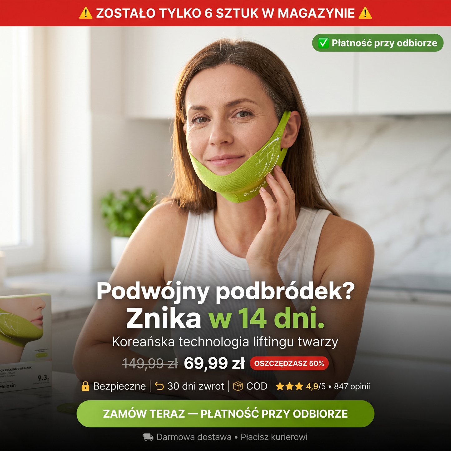 Podwójny podbródek znika w 14 dni⚡  — tylko 69,99 zł + darmowa dostawa dziś⏳