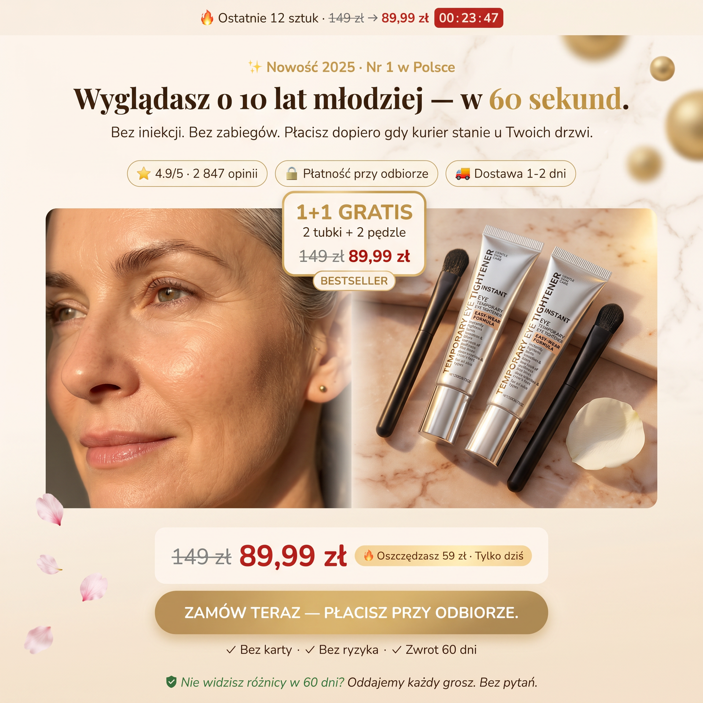 60 sekund✨. Efekt widoczny🔥. Drugi krem gratis🎁